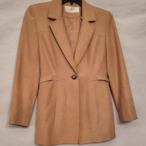 Vintage Dana Buchman Tan Silk One Button Blazer Size 2